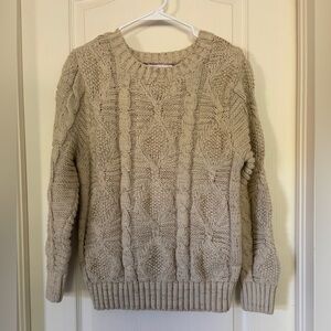 Oona & Maud Cable Knit Sweater Tan Chunky Knit Pullover Size L